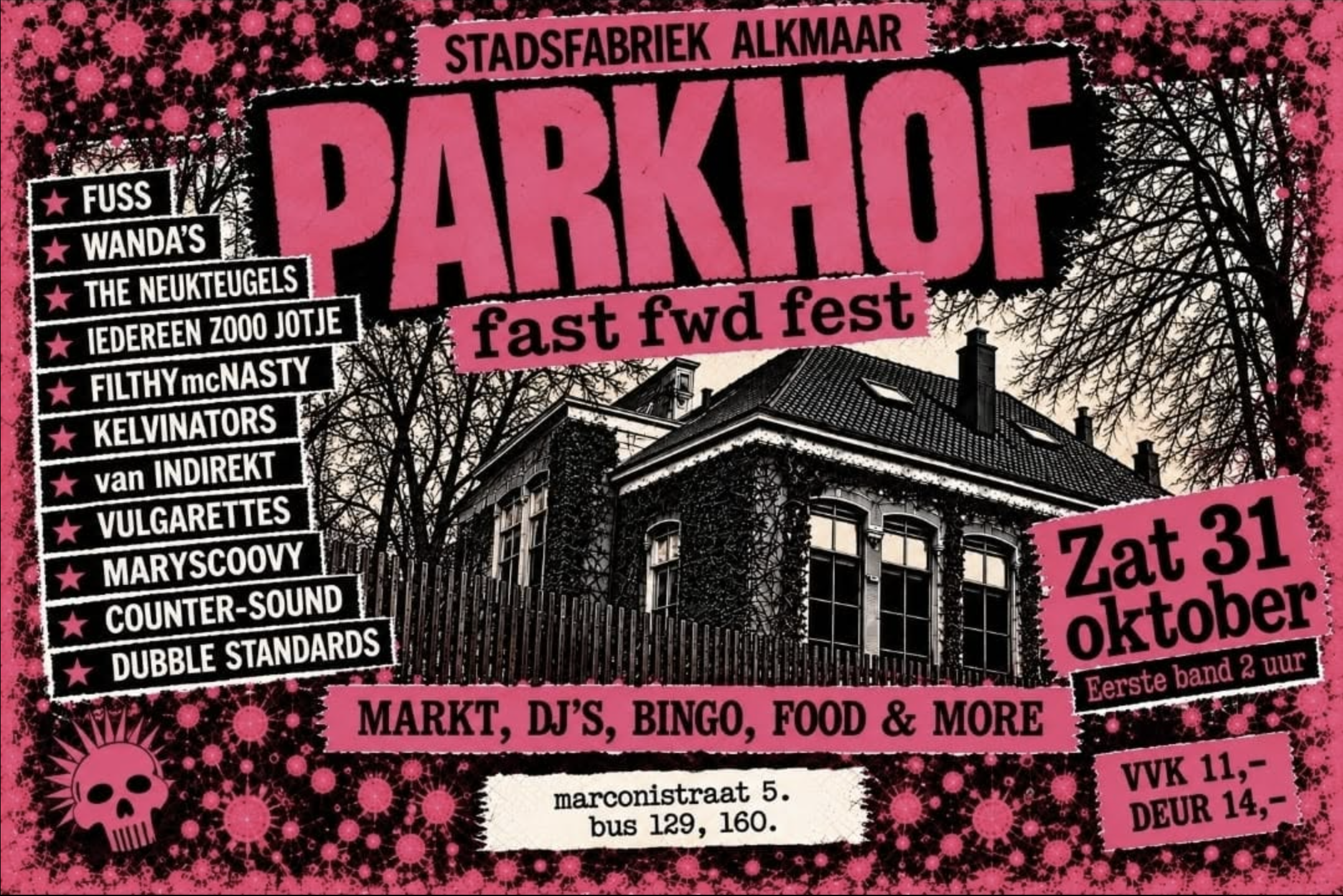 Flyer voor Parkhof fast fwd fest met line-up, datum en locatie